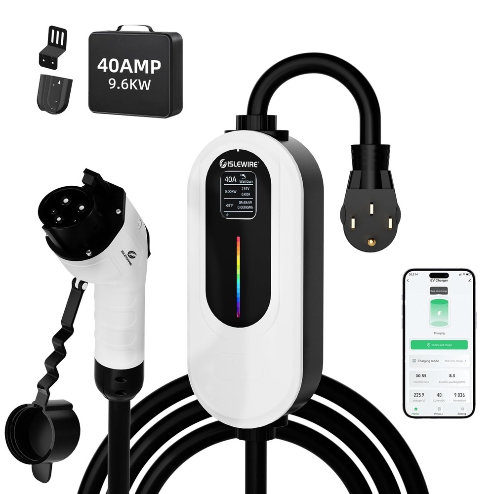 Level 2 EV Charger 40A 240V, 9.6kW Fast Charging with WiFi & APP Control, Plug-a