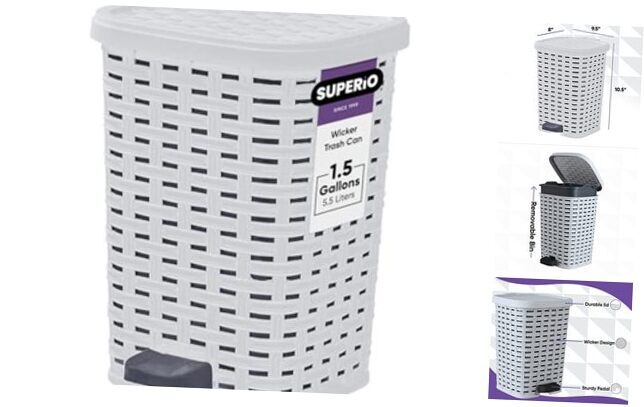 Mini Trash Can with Foot Pedal Small Outdoor Garbage 1.5 Gallon White Smoke