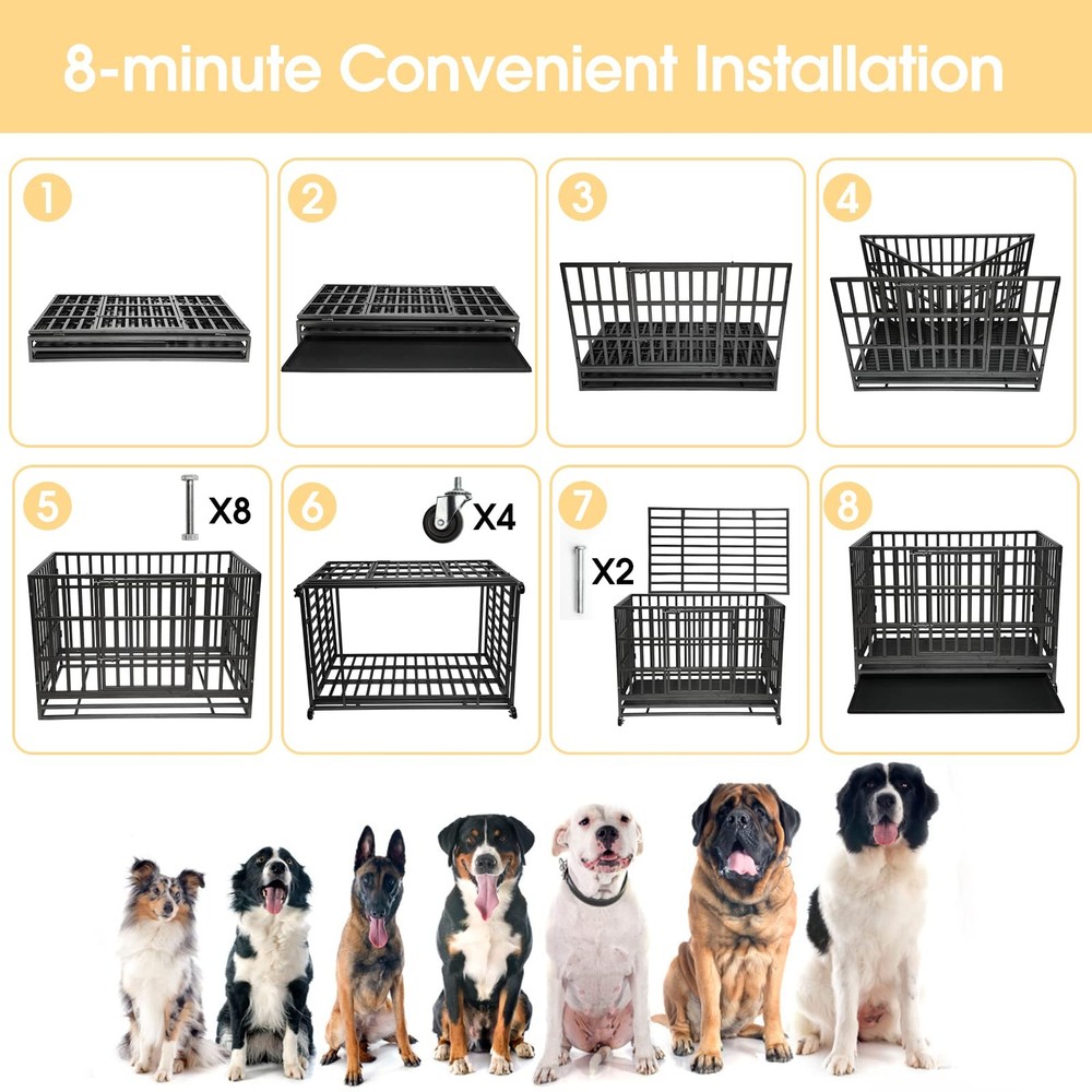 Image showcasing Heavy Duty Dog Crate with Metal Frame and Double Doors for Large Breeds