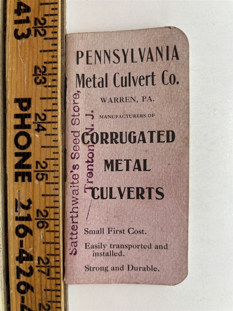 1908 Warren PA Metal Culvert Co Vintage Pocket Notebook