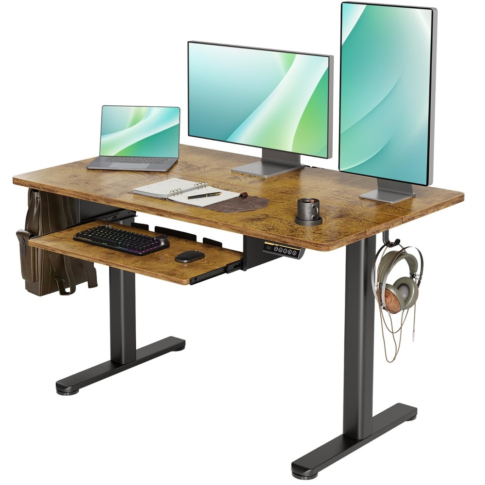Standing Desk, Height Adjustable Computer Desk with Keyboard Tray, 48 Inch Ru...