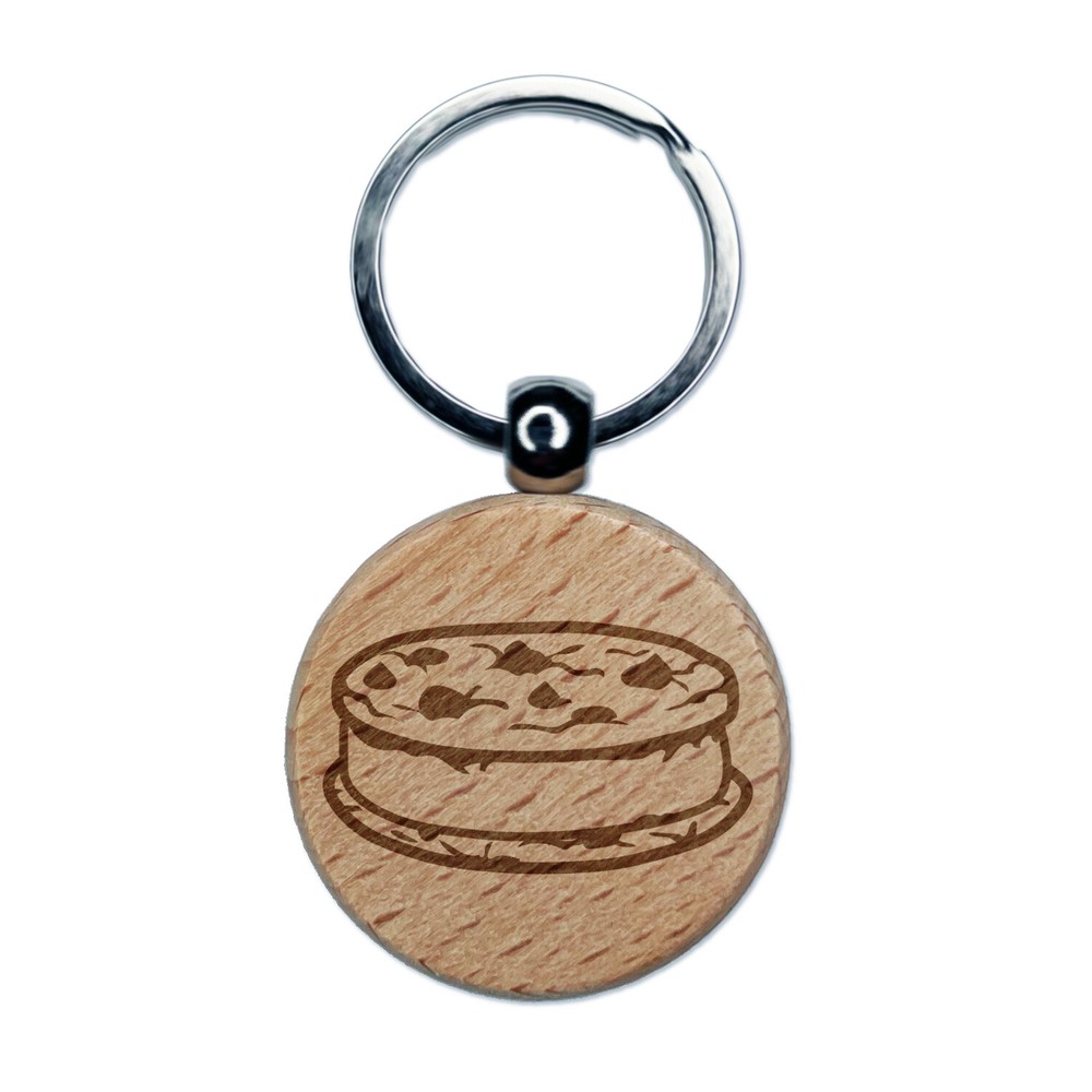 Cookie Ice Cream Sandwich Dessert Engraved Wood Round Keychain Tag Charm