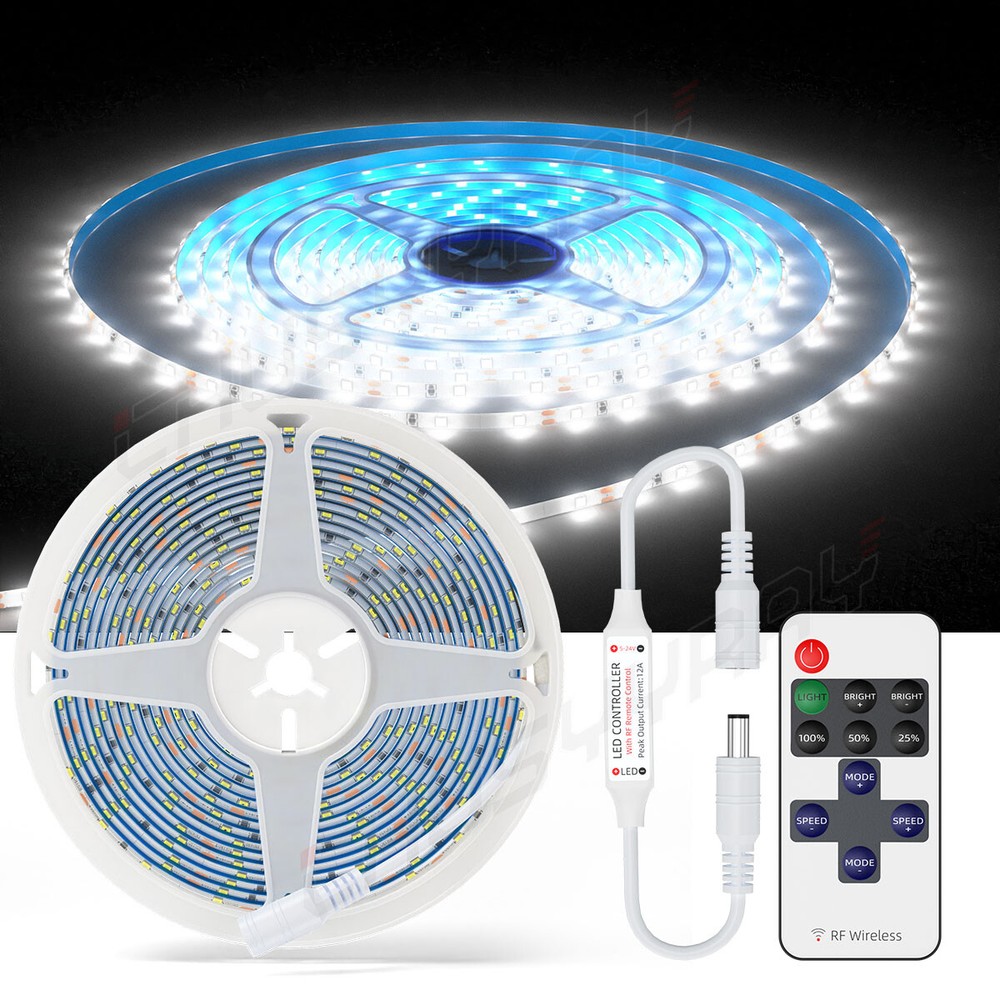 5M 3528 LED Strip Light 300 LEDs Super Bright 6000K Cool White Waterproof IP67