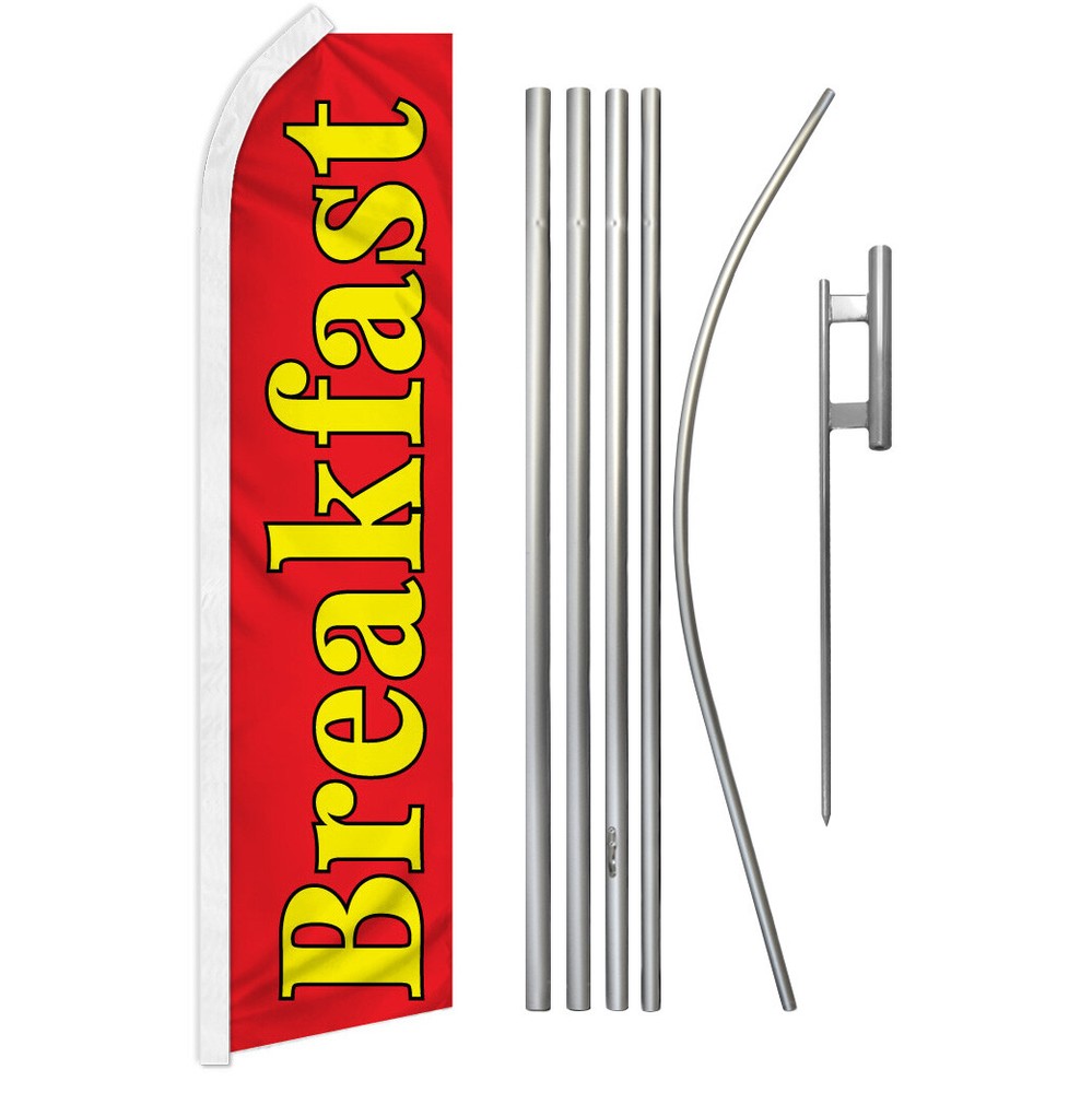 Breakfast Advertising Swooper Feather Flutter Flag & Pole Kit for Restaurants & Food Businesses – Eye-Catching Outdoor Signage to Attract Customers
