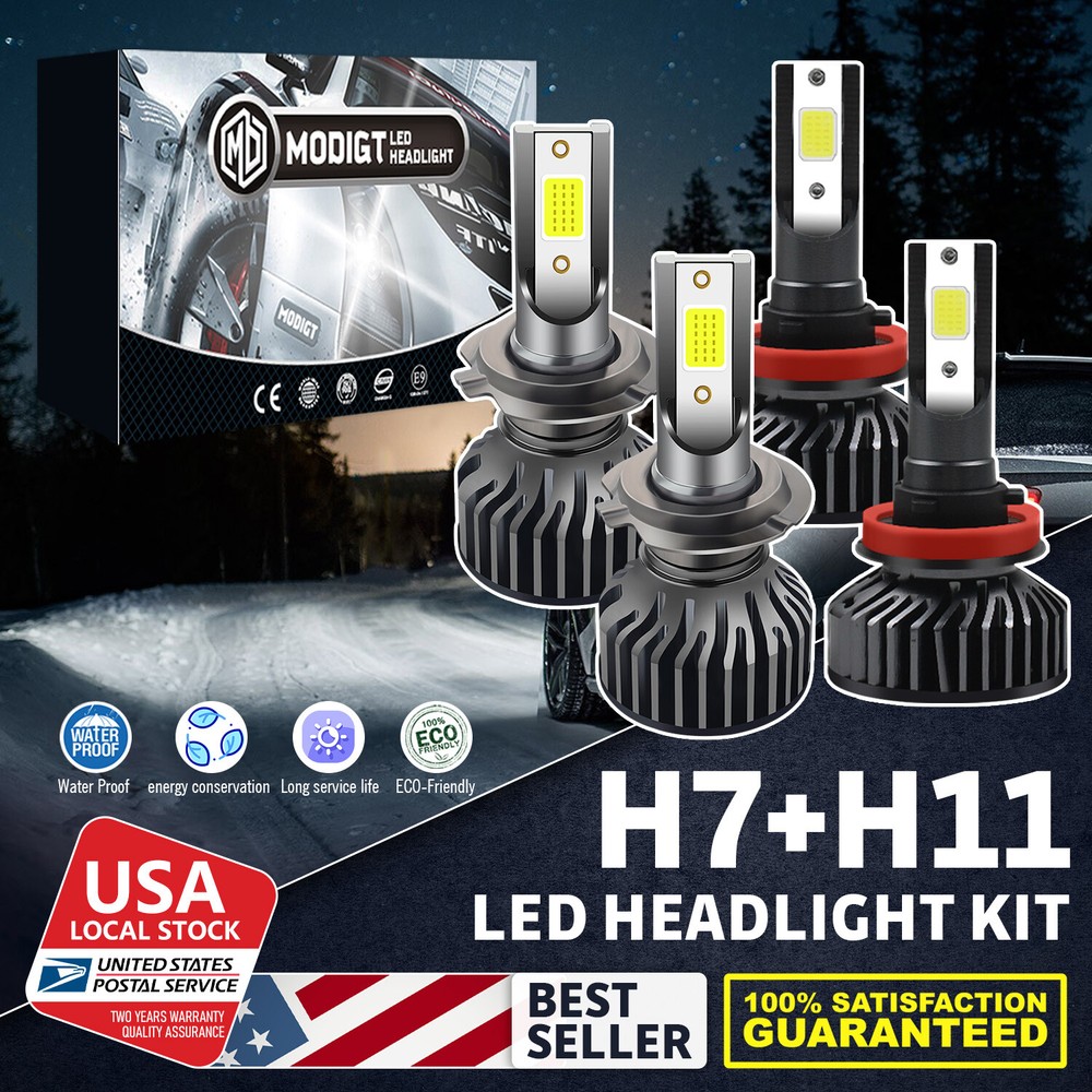 Super White H7+H11 LED Headlight Kit Bulb High/Low Beam White 20000LM Fog Light