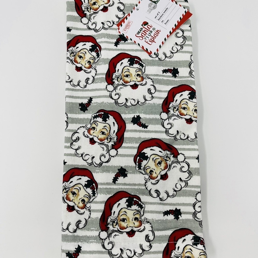 Christmas 2 Pack Hand Kitchen Towels Decor Santa Claus Holly Jolly Hat Mistletoe