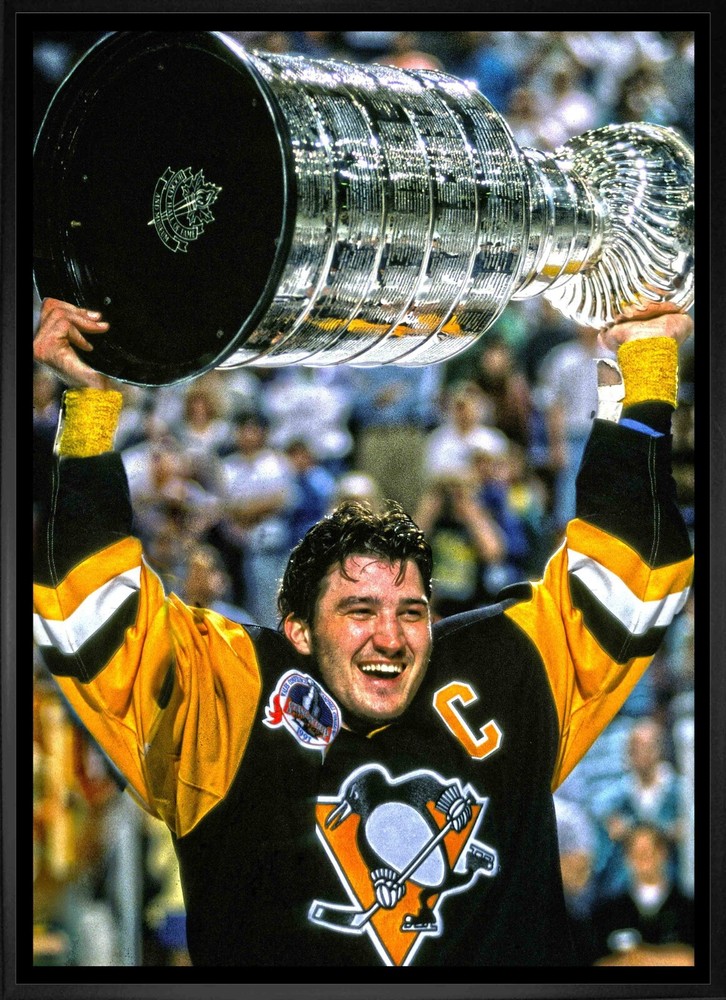 Pittsburgh Penguins Mario Lemieux Canvas Hockey NHL Art Framed Stanley Cup