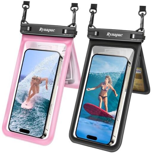 Double Space Waterproof Phone Pouch Set, 2 Pack Black and Pink Phone Case for Protection