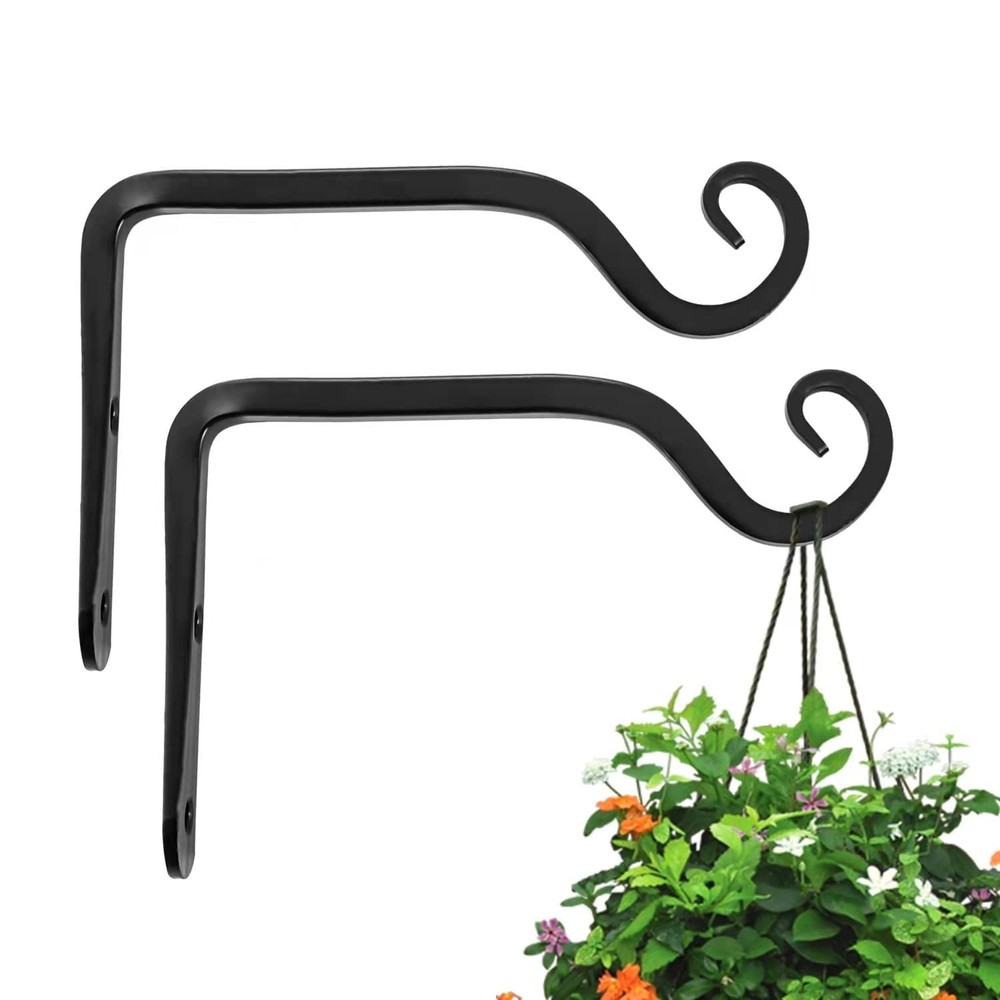 2 Pack Outdoor Heavy Duty Plant Hangers, Black Metal Wall Hooks Hanging Brack...