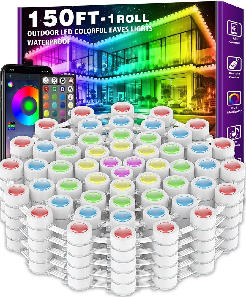 150FT RGB Outdoor Waterproof Lights with App Remote Music Sync for Holiday Chris