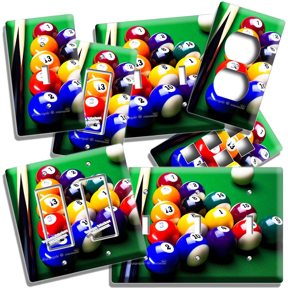 Game Room Light Switch Cover with Green Pool Table Billiard Cue Balls Design-image