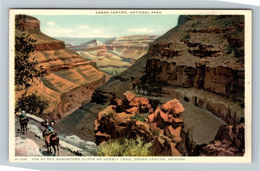 Vintage Grand Canyon Horse & Riders on Hermit Trail AZ Postcard