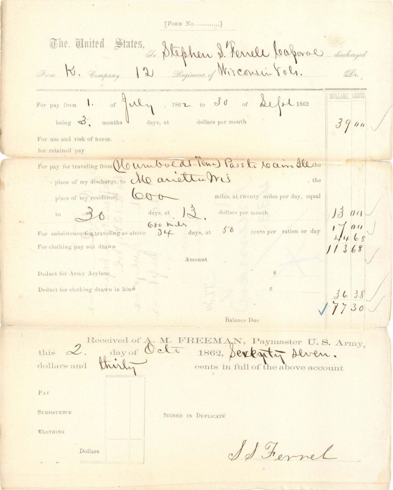 1862 Civil War Discharge Document - Authentic Union Soldier Paper