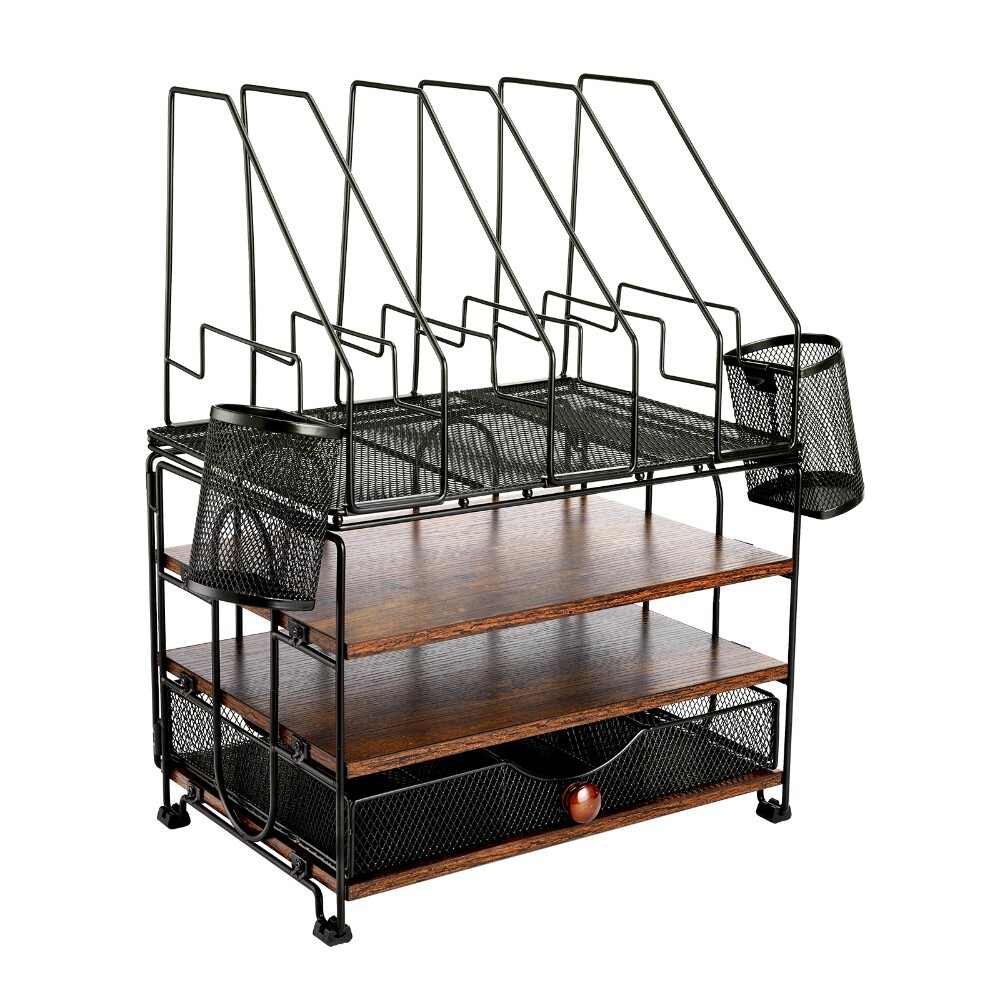 Black Metal Multi-Tier Desktop File Organizer for Office Storage