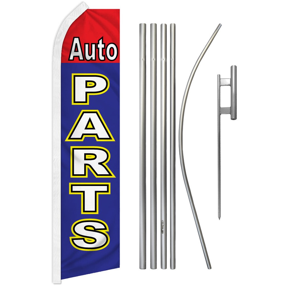 Auto Parts Advertising Swooper Feather Flutter Flag with Pole Kit - Red and Blue Car Parts Promotion Display