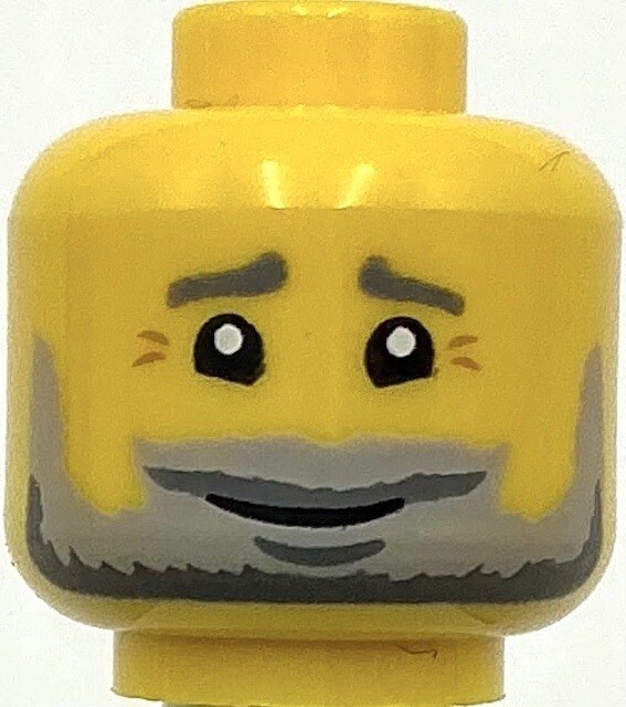 Lego New Yellow Minifigure Head Dark Bluish Gray Eyebrows Full Beard Part