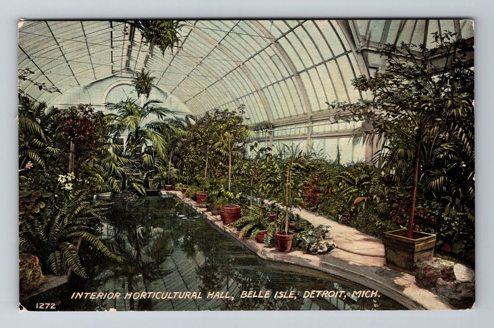 Vintage 1911 Detroit MI Horticultural Hall Belle Isle Postcard