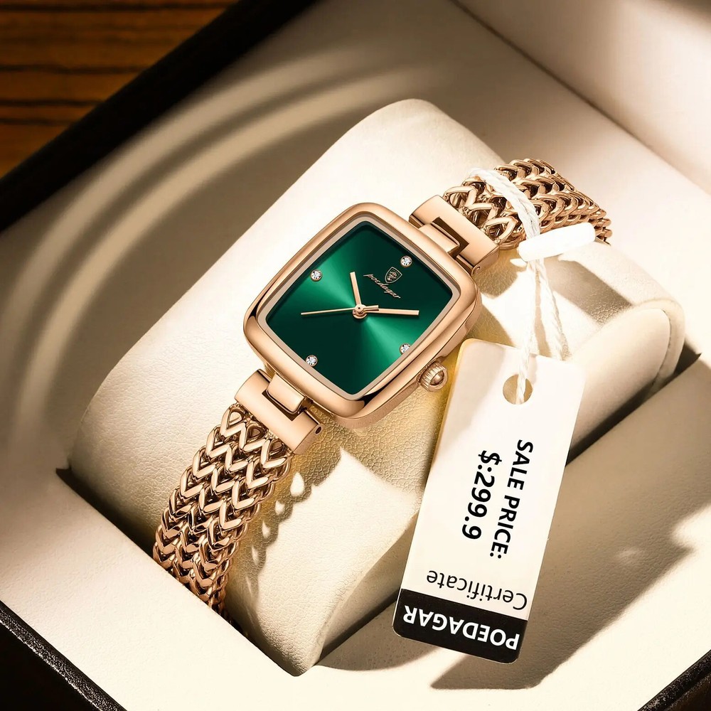 Luxury Waterproof Square Stainless Steel Quartz Watch for Women and Men