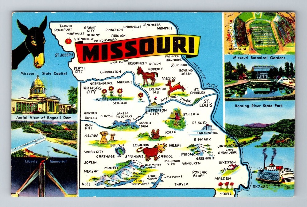 MO-Missouri, Landmarks And Map, Vintage Postcard