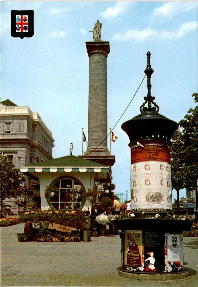 MONTREAL, QUEBEC, Flowers Market, Nelson's Column, Editions G.J., Postcard