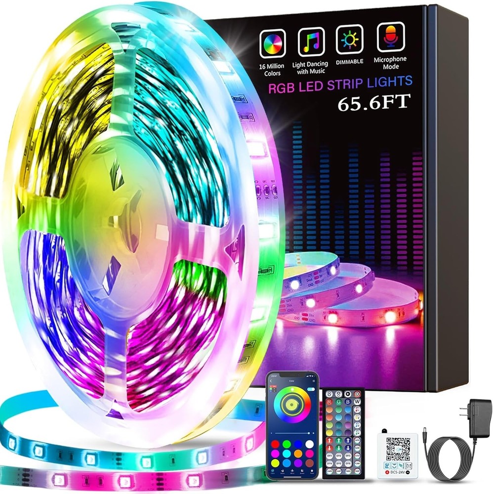 65.6FT Tenmiro Smart LED Strip Lights with Music Sync & App Control for Bedroom
