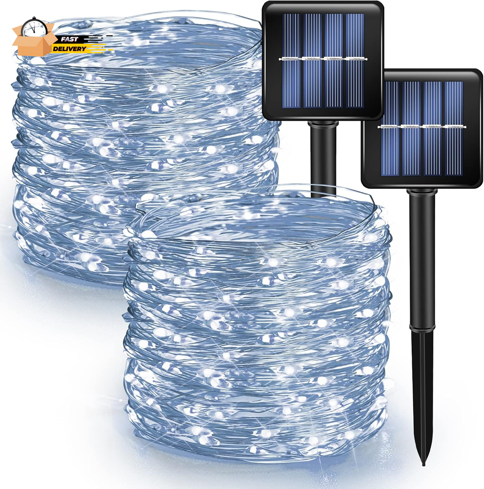 2 Pack Solar String Lights Outdoor, Total 80FT 240LED Solar Powered Waterproof