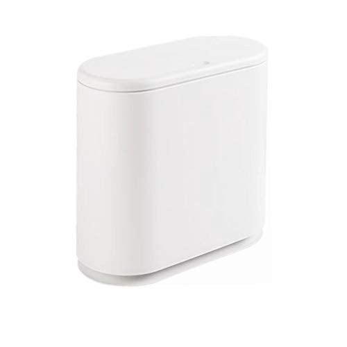 12L White Modern Rectangular Plastic Trash Can with Press Top Lid for Waste Disposal