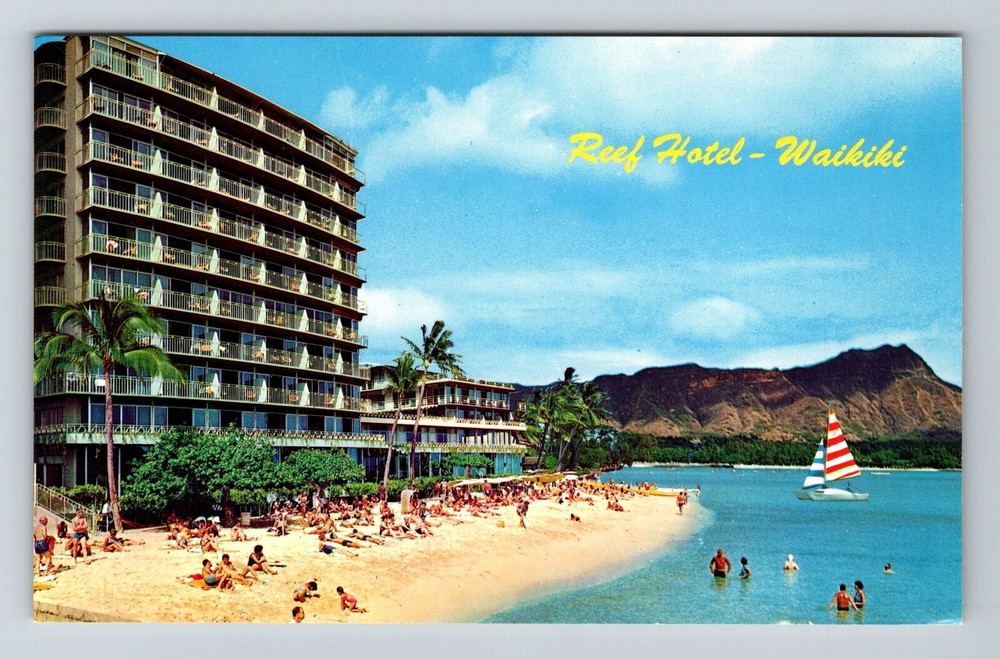 Waikiki HI-Hawaii, Beach Diamond Head, Reef Hotels, Vintage Postcard