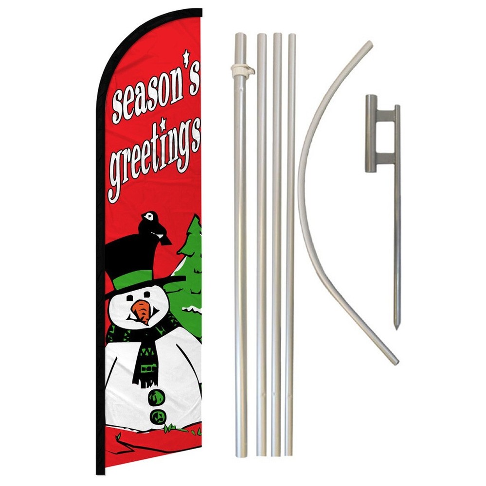 Season's Greetings Full Curve Windless Swooper Flag Pole Kit for Christmas and Xmas Decorations