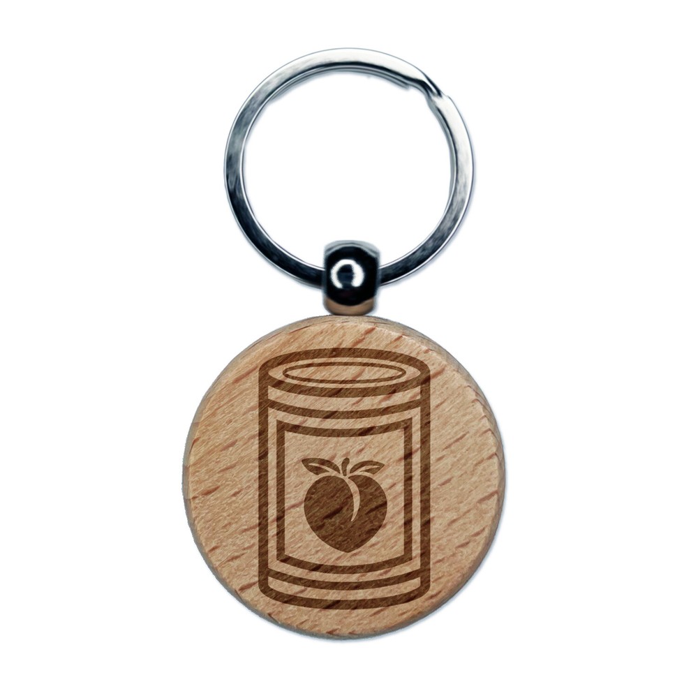 Engraved Wooden Peach Fruit Keychain Charm Tag  