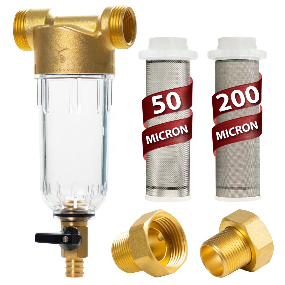 Aquaboon Prefilter Spin Down Whole House Filter - 50 & 200 Micron Spin Down F...