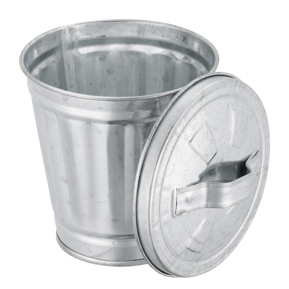 Mini Metal Trash Can with Lid Tabletop Flowerpot Desktop Small