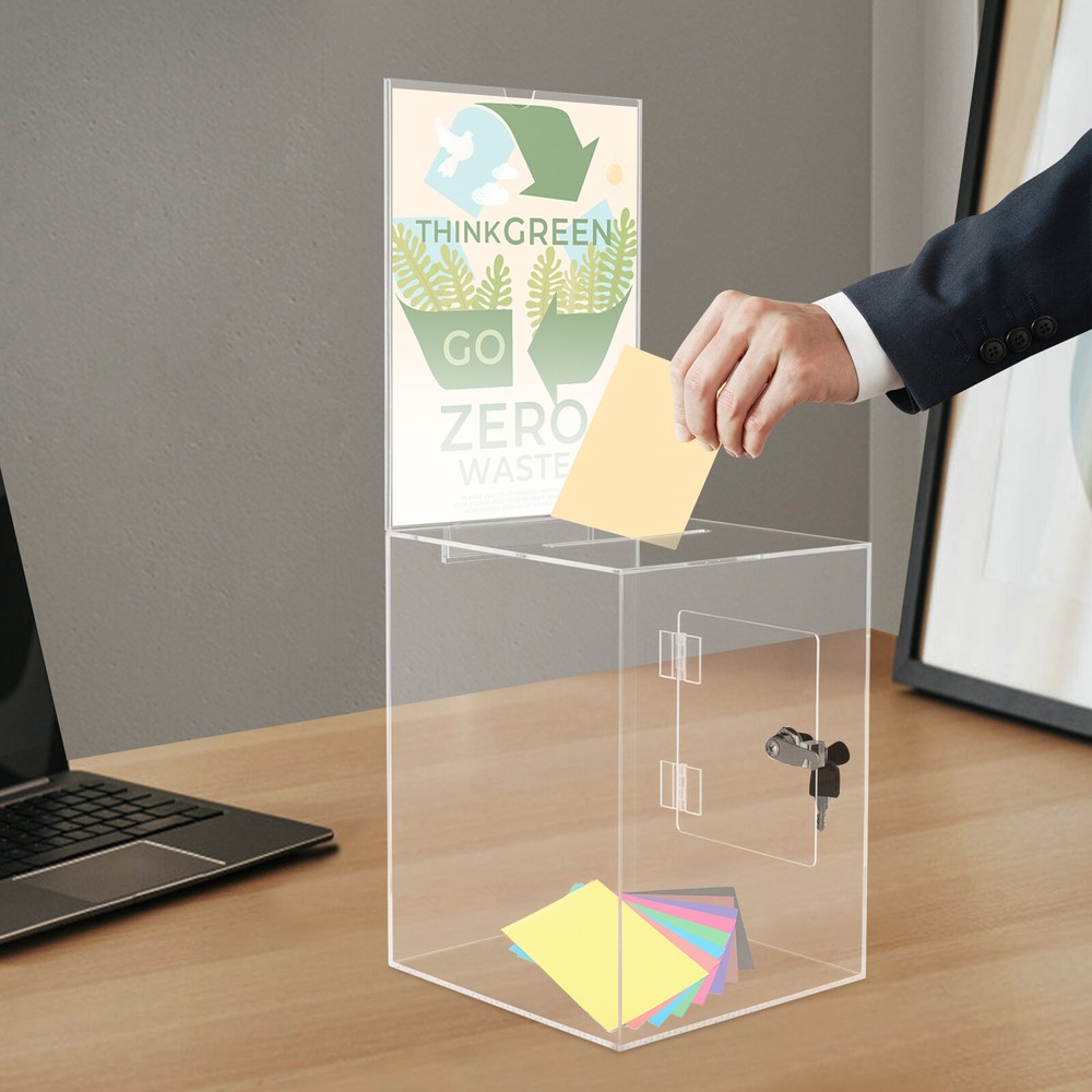 Large Clear Acrylic Suggestion Box Ballot Donation Box Money Storage Container