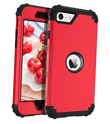 for iPhone SE 2022 Case, Phone Case iPhone SE 2020, Heavy Duty 3 in Red/Black