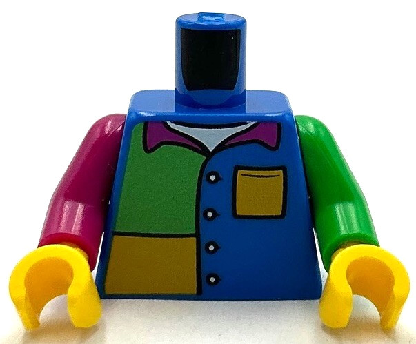Lego New Minifig Blue Torso Jacket over White Shirt Magenta Collar Panels Part