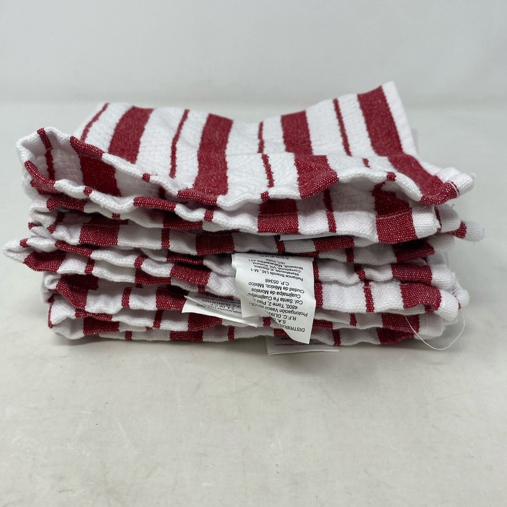 Williams Sonoma Classic Stripe Towels Red/White 27x19 Set of 4