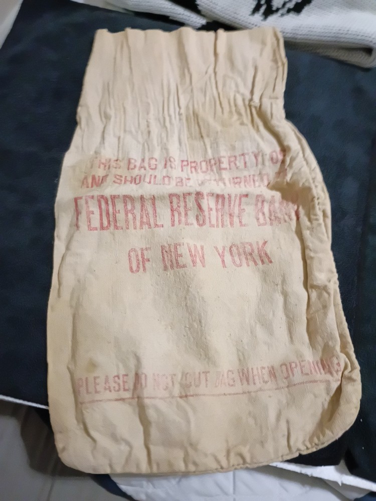 Vintage FEDERAL RESERVE OF NEW YORK NY Canvas Money Coin Bank Bag 10