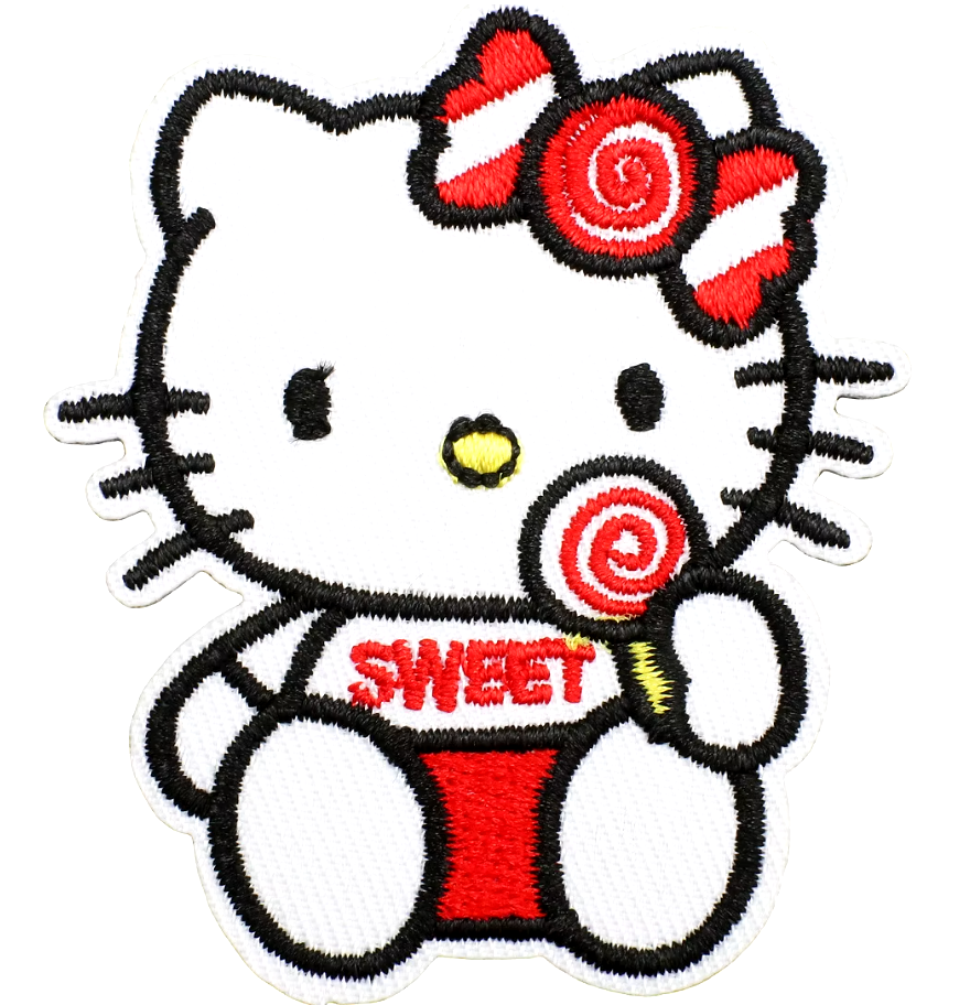 HELLO KITTY with Lollipop - SWEET - Iron-On Embroidered Patch