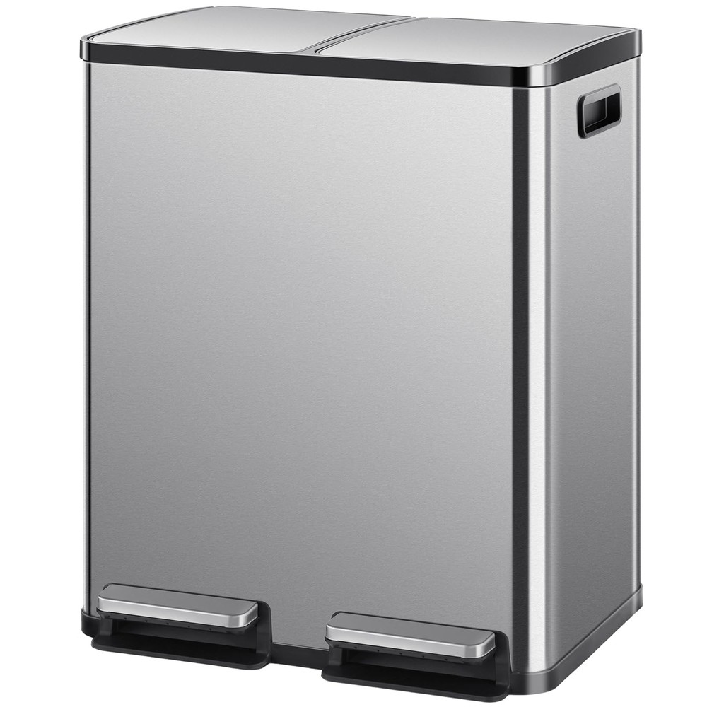 Kitchen Trash Can with Lid, 2 x 8 Gallon Garbage Dustbin, with Soft-Close Foo...