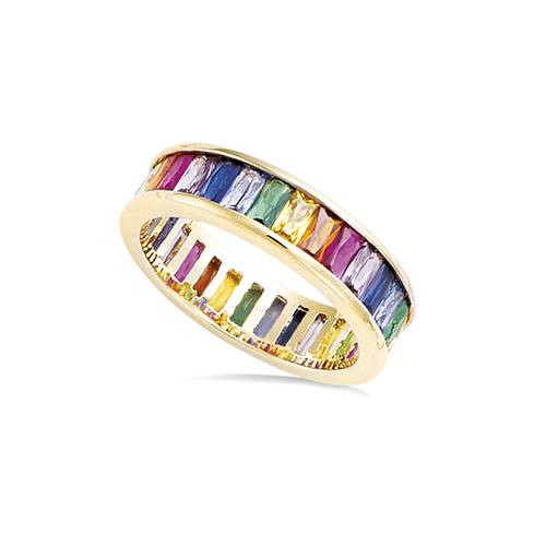 Dolly Jewelry Alliance Rail Eternity Rainbow Diamond Cz Multicolor 18K Gold Plated