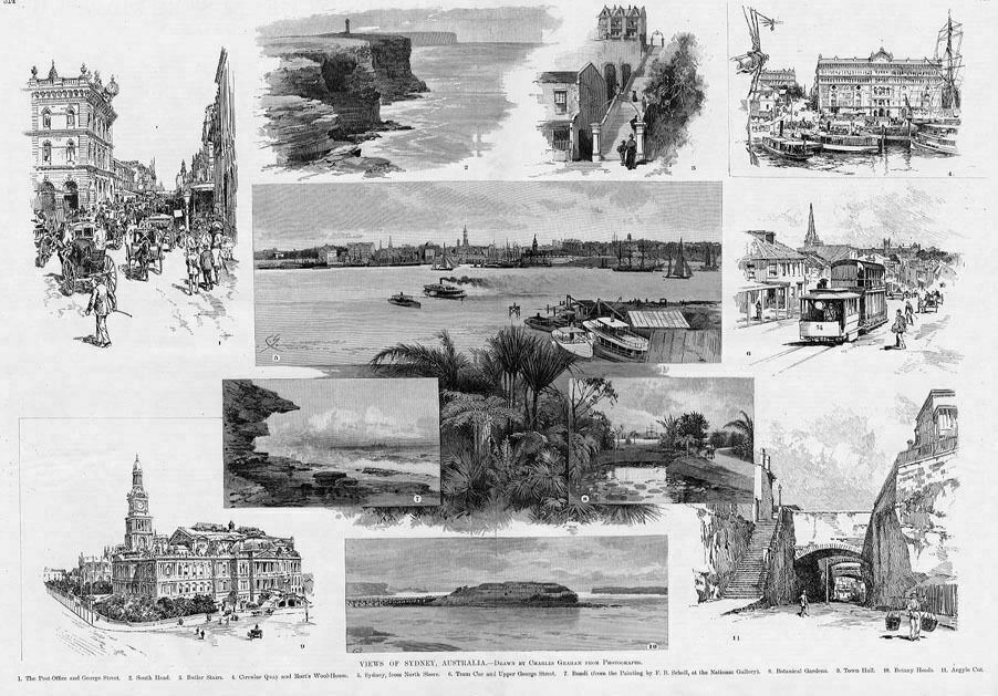 SIDNEY AUSTRALIA VIEWS GEORGE STREET, ANTIQUE ENGRAVING