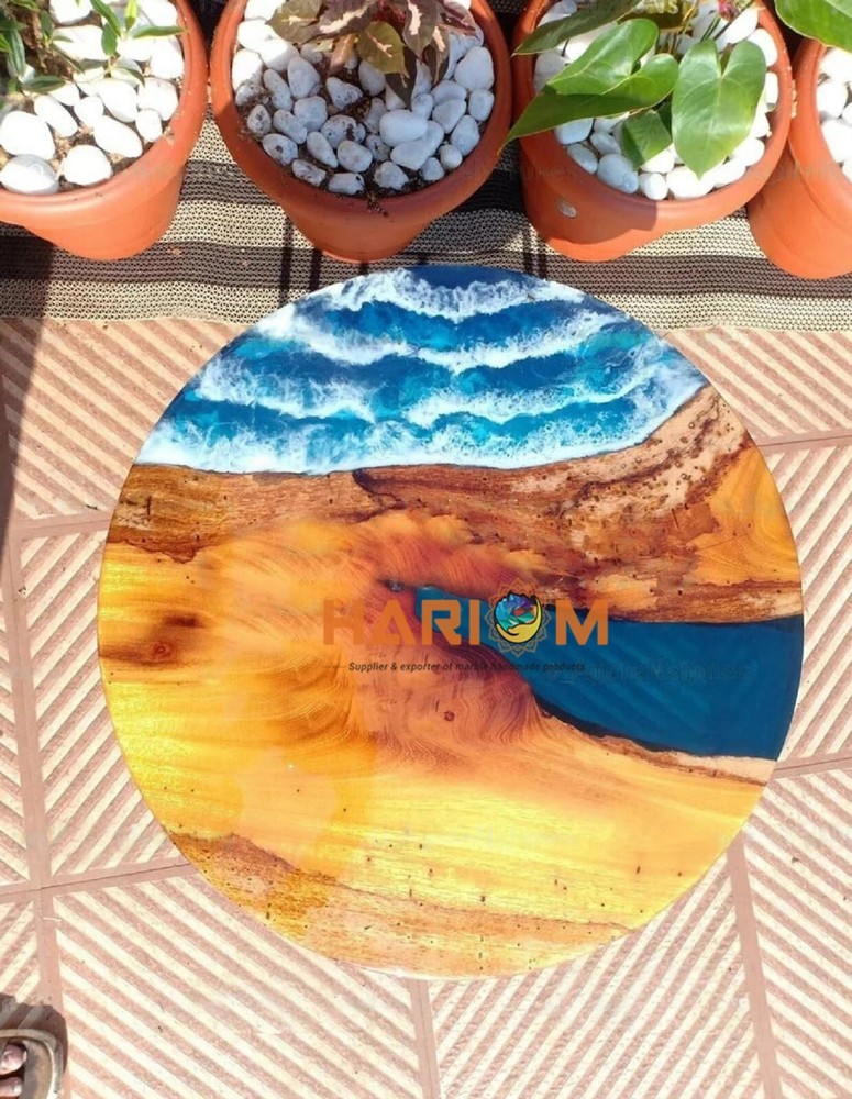 Luxury Blue Epoxy Resin Round Designer Table Top for Kitchen