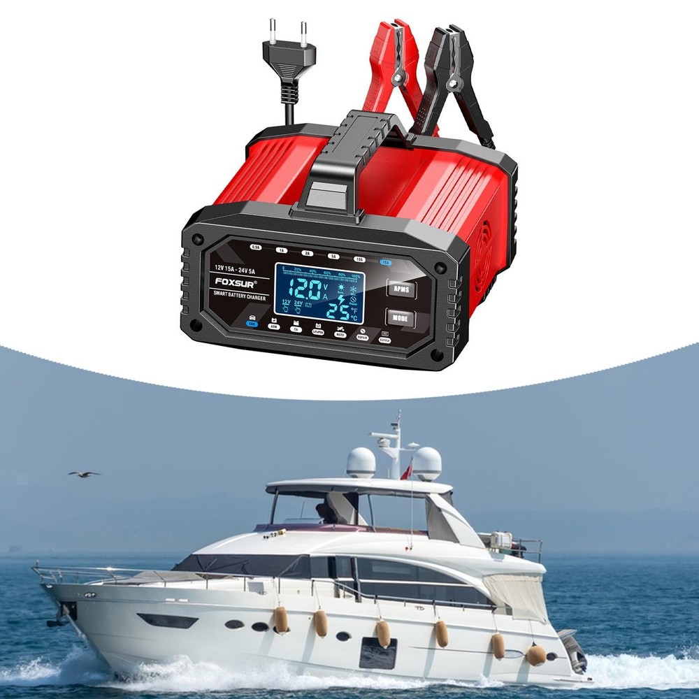 12V 24V Auto Battery Charger with US 110V Plug for Cars Motorcycles Boats