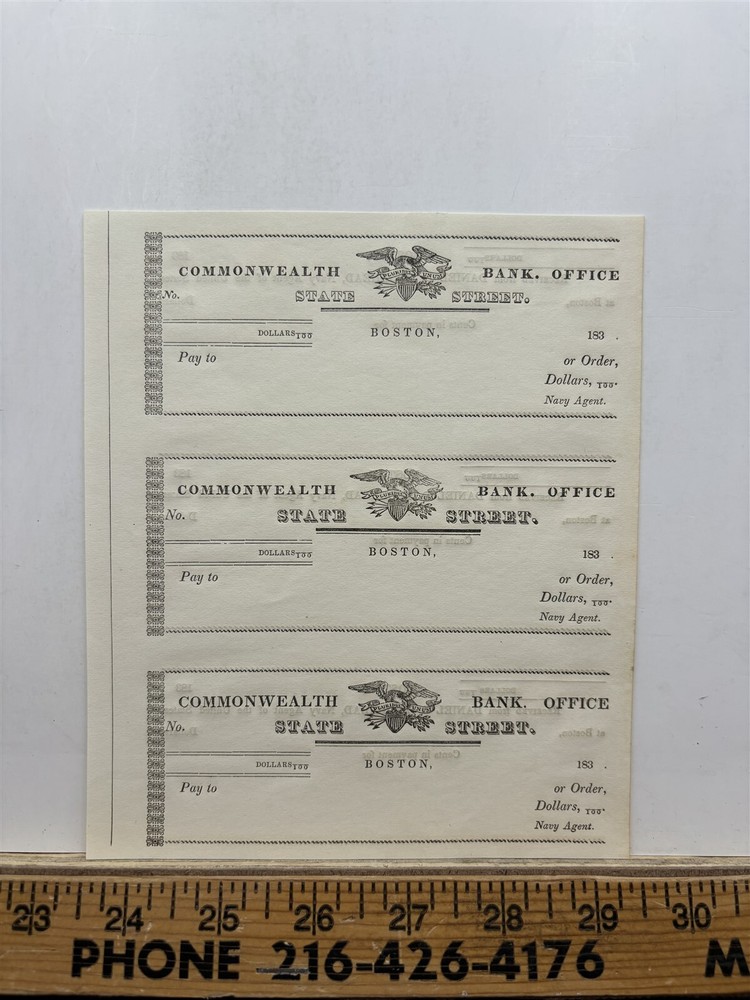 1830s Commonwealth Bank Boston MA Vintage Bank Checks
