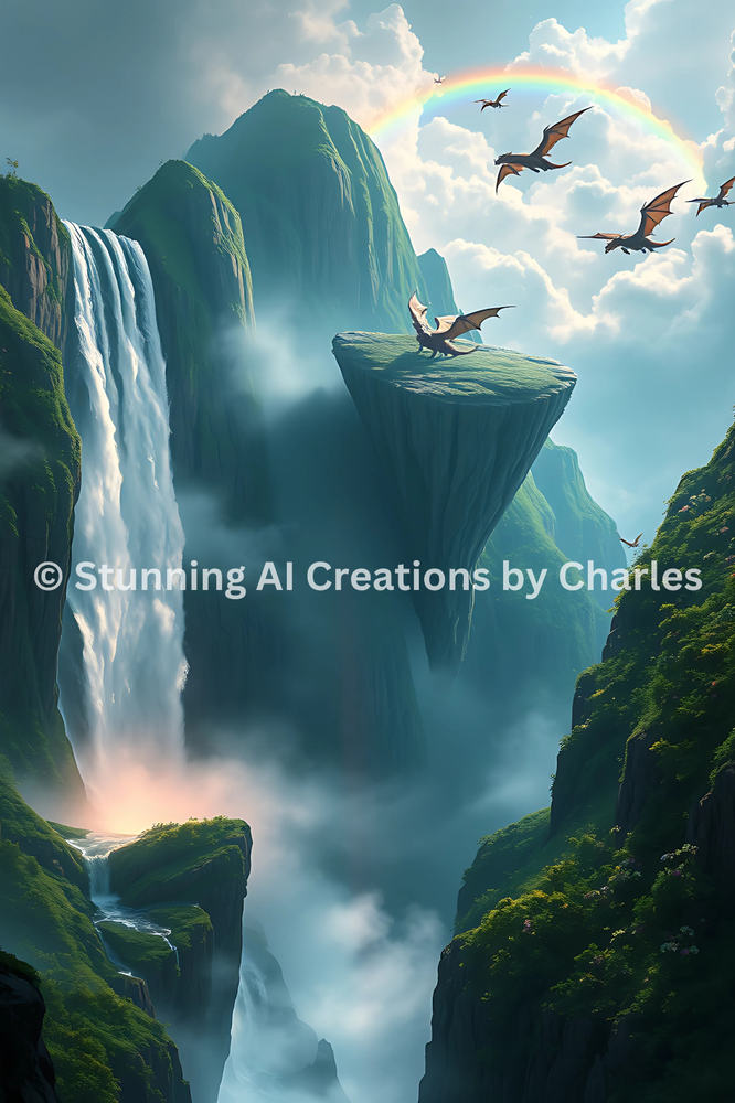 Dragon Waterfall Fantasy Art | Digital Download for Desktop & Mobile