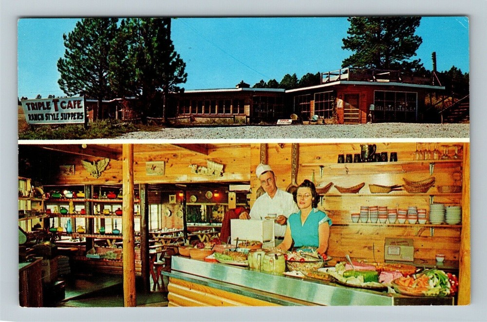 Custer SD-South Dakota, Triple T Cafe Antique Vintage Souvenir Postcard