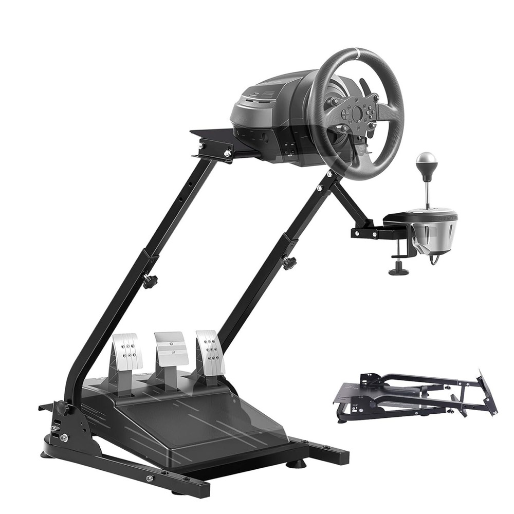 Universal Gaming Wheel Stand with Gear Shifter Holder - Adjustable & Stable