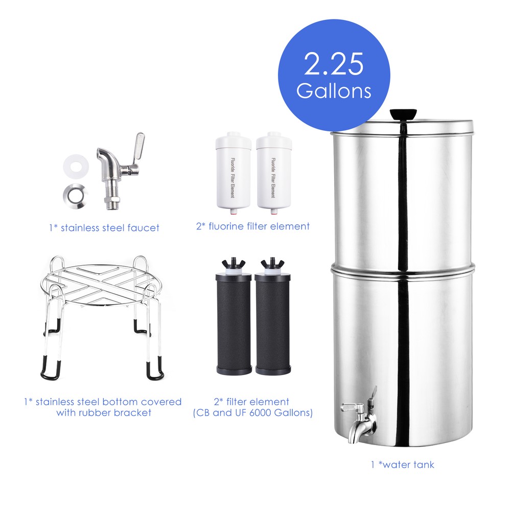 4-Stage Gravity Water Filter System 2.25G Stainless Steel