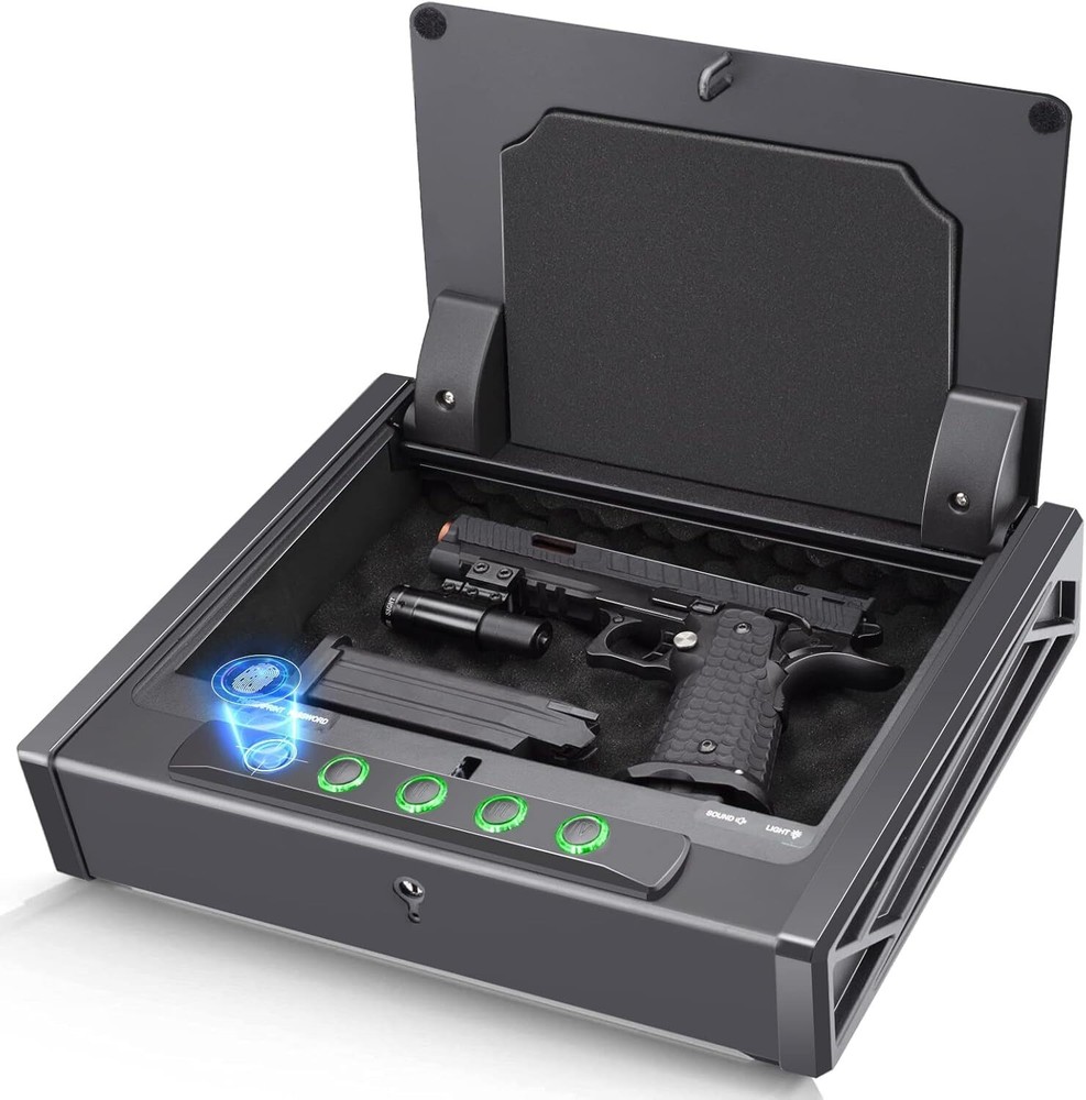 Biometric or Digital Gun Safe for 3 Pistols Safe DOJ Certified with 3 Quick...