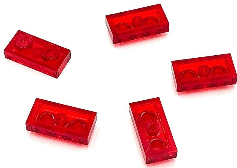 Lego 5 New Trans-Red Plates 1 x 2 Stud Parts